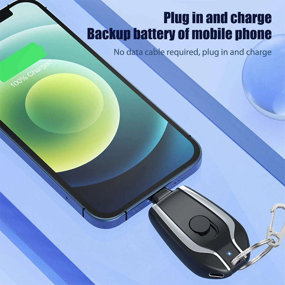 Chargeur rapide Porte-clés portable pour iPhone, USB Type C, Android, 1500mAh